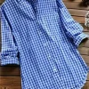 Plus Size Plaid Button-Down Shirt with Polo Collar and Long Sleeves