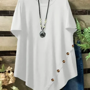 Plus Size Solid Tunic with Round Neck and Short Sleeves