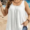Plus Size Eyelet Tank Top with Square Neck and Curved Hem