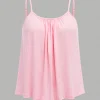Plus Size Babydoll Cami Top with Pleated Neckline and Adjustable Straps