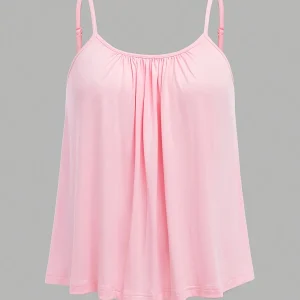 Plus Size Babydoll Cami Top with Pleated Neckline and Adjustable Straps