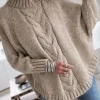 Plus Size Chunky Cable Knit Mock Neck Sweater, Oversized Loose Pullover