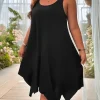 Plus Size Casual Asymmetrical Dress – Solid A-Line Sleeveless Dress