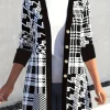 Plus Size Long Cardigan with Geometric Pattern and Open Front