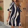 Plus Size Striped Mini Dress – V-Neck Loose Short Sleeve Dress