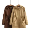 Plus Size Hooded Trench Coat, Casual Long Zip Front Outerwear