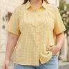 Plus Size Gingham Button-Up Shirt with Loose Fit