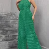 Plus Size Green Polka Dot Jumpsuit, Cami Wide Leg Casual Pants