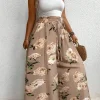 Plus Size Printed Wide Leg Pants with Drawstring Waist and Loose Fit