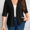 Plus Size Short Sleeve Cardigan with Open Front and Loose Fit