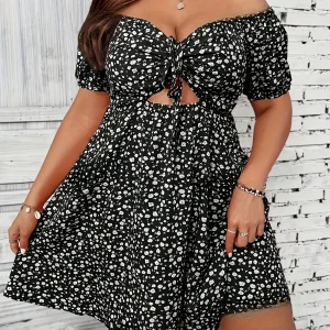 Plus Size Floral Summer Dress with Cut-Out Detail