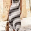 Plus Size Striped Tank Maxi Dress – Loose-Fit U-Neck Dress
