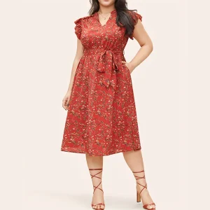 Plus Size Floral Dress with Pockets and Loose Mid-Calf Fit
