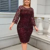 Plus Size Sequin Evening Dress – Long Sleeve Midi Sheath Dress