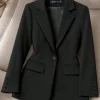 Plus Size Office Blazer, Slim Fit Single Button Pocket Jacket