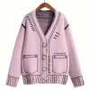 Plus Size Geometric Cardigan with V-Neck and Button Front
