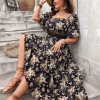 Plus Size Boho Floral Maxi Dress with Square Neck, Butterfly Sleeves and Empire Waist