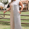 Plus Size Striped Jumpsuit, Color Block Half-Button Wide Leg Design
