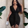 Plus Size Black Party Dress – Deep V-Neck Twist Front Mini Dress