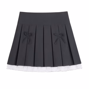 Plus Size Lace Mini Skirt with Bow Details and Pleated A-Line Shape
