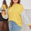 Plus Size Striped Floral Sweatshirt, Loose Round Neck Casual Pullover