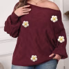 Plus Size Irregular Neck Batwing Sweater, Loose Knit Pullover