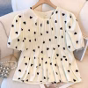 Plus Size Heart Print Blouse with Puff Sleeves and Crew Neck