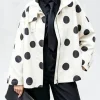 Plus Size Casual Dot Pattern Jacket, Oversized Zip Front Outerwear