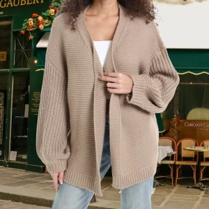 Plus Size Waffle Knit Cardigan with V-Neck, Open Front and Loose Fit
