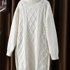 Plus Size Turtleneck Knit Midi Dress, Oversized Diamond Pattern Sweater