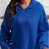 Plus Size Knit Hoodie with Cable Texture, Drop-Shoulder Sleeves and Loose Fit