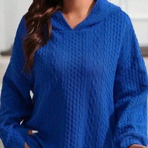 Plus Size Knit Hoodie with Cable Texture, Drop-Shoulder Sleeves and Loose Fit