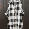 Plus Size Plaid Tunic with Polo Collar and Loose Fit