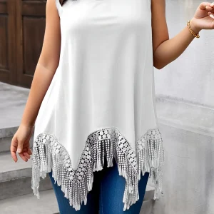 Plus Size Sleeveless Tunic Top with Tassel Hem