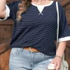 Plus Size Striped T-Shirt with Round Neck and Half Sleeves