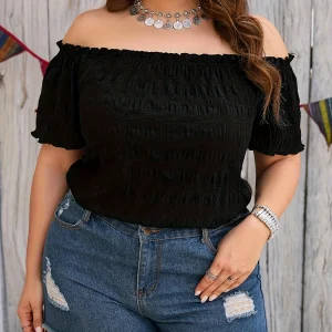 Plus Size One Shoulder Blouse with Loose Fit and Solid Color