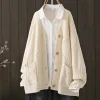 Plus Size Textured Knit Cardigan with V-Neck, Button Front and Pockets