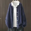 Plus Size Royal Blue Knit Cardigan, Loose Fit Drop Shoulder Casual Sweater