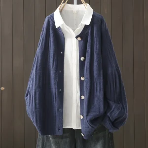 Plus Size Royal Blue Knit Cardigan, Loose Fit Drop Shoulder Casual Sweater