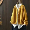 Plus Size Loose Knit Cardigan with Round Neck and Chest Pocket