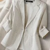 Plus Size Slim Fit Blazer, Beige Blue Single Button Tailored Jacket