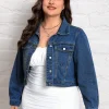 Plus Size Casual Short Denim Jacket, Turn-Down Collar Single-Breasted