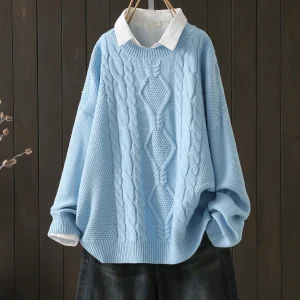 Plus Size Casual Crew Neck Knit Sweater, Loose Pullover