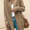 Plus Size Ribbed Cardigan with Open Front, Long Sleeves and Pockets