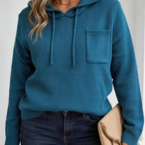 Plus Size Hooded Sweater with Chest Pocket and Long Sleeves