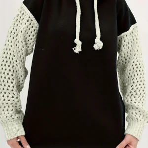 Plus Size Hollow Out Hooded Knit Sweater, Casual Long Sleeve Pullover