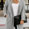 Plus Size Cable Knit Cardigan with Open Front, V-Neck and Long Length