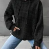Plus Size Waffle Knit Hoodie with Kangaroo Pocket and Loose Cropped Fit