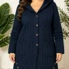 Plus Size Textured Long Knit Cardigan, Loose Button Front
