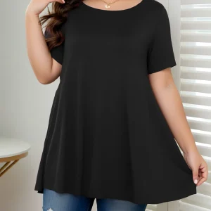 Plus Size Solid A-Line T-Shirt with Relaxed Casual Fit